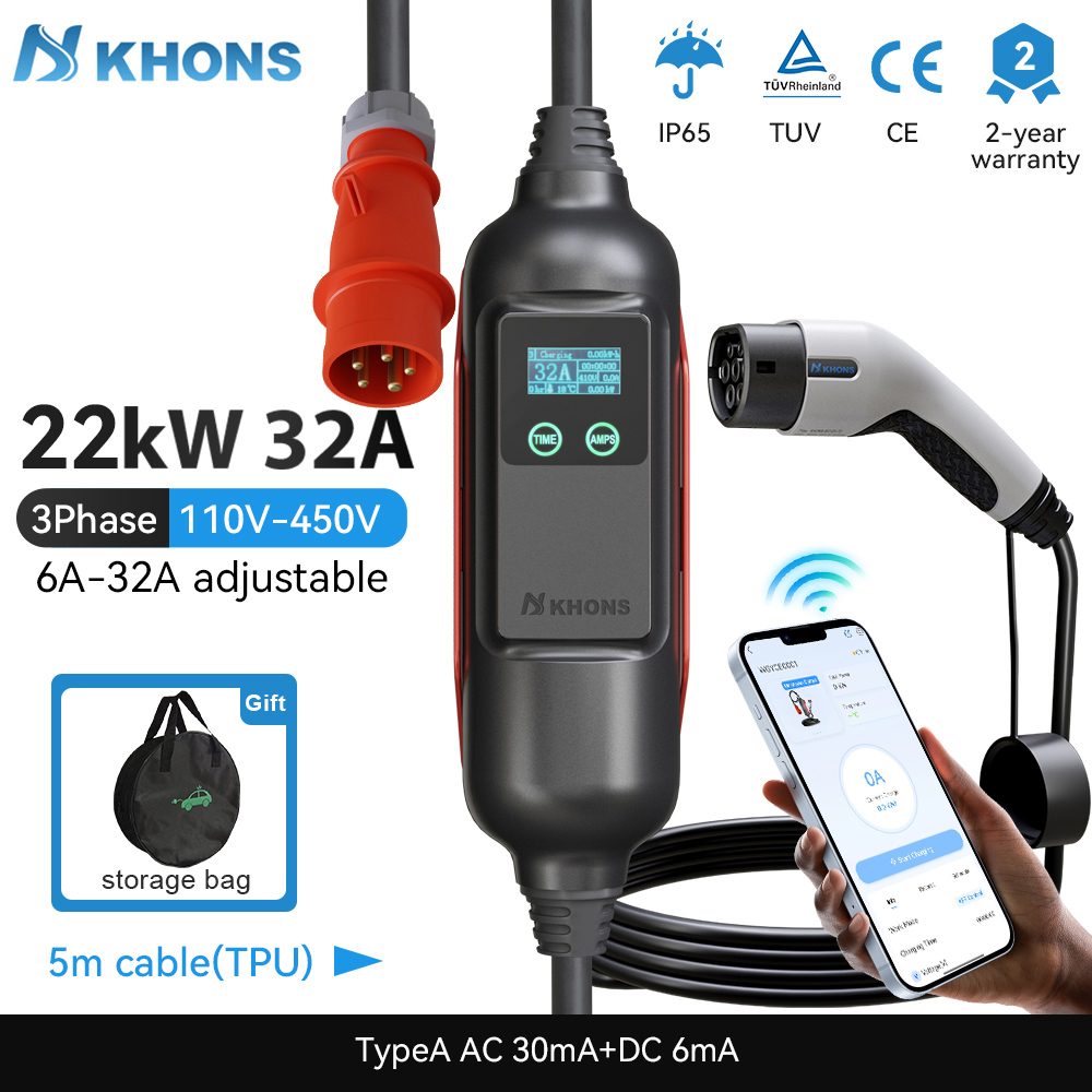 Portable Ev Charger 32A Type 2 Cee Plug - Khons 휴대용 EV 충전기, EV 충전
