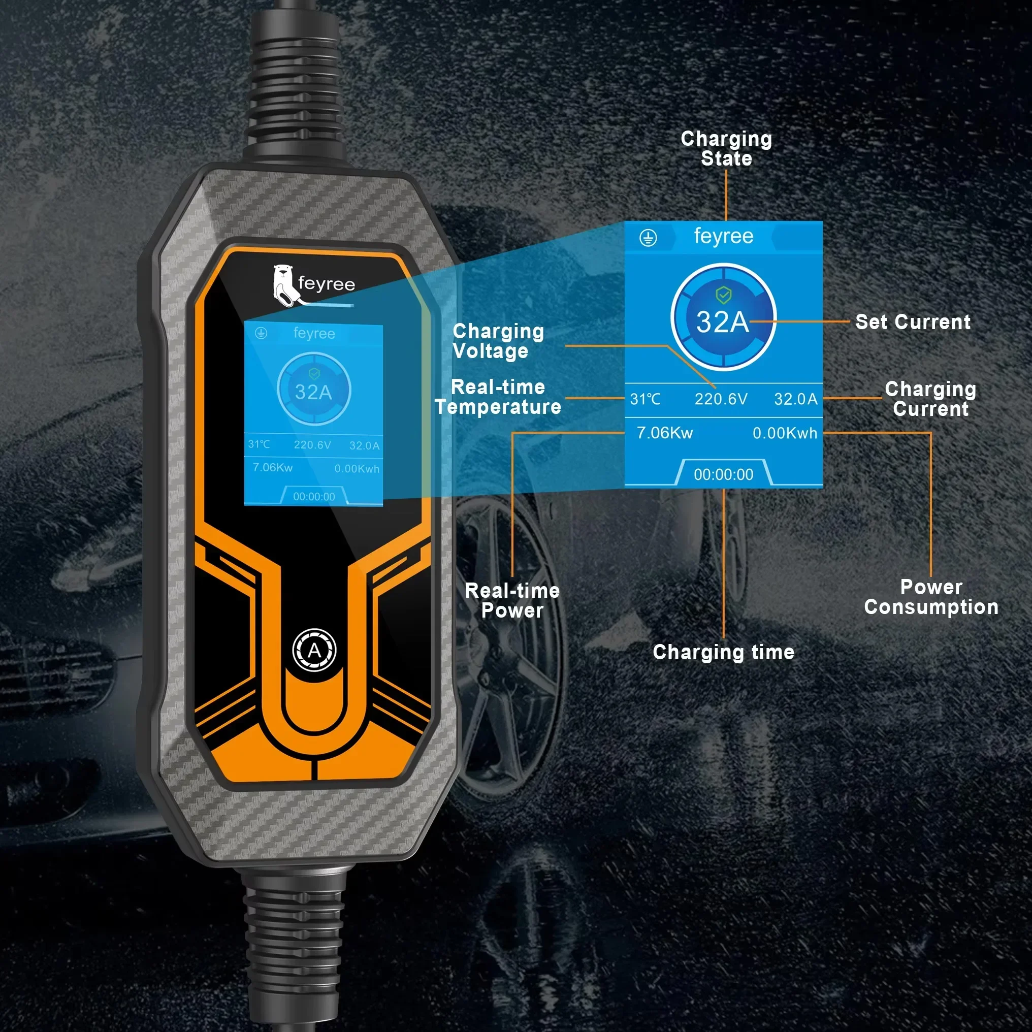 Portable Ev Charger 32A Type 2 Cee Plug - 페이리 EV 충전기 타입2 7KW 32A