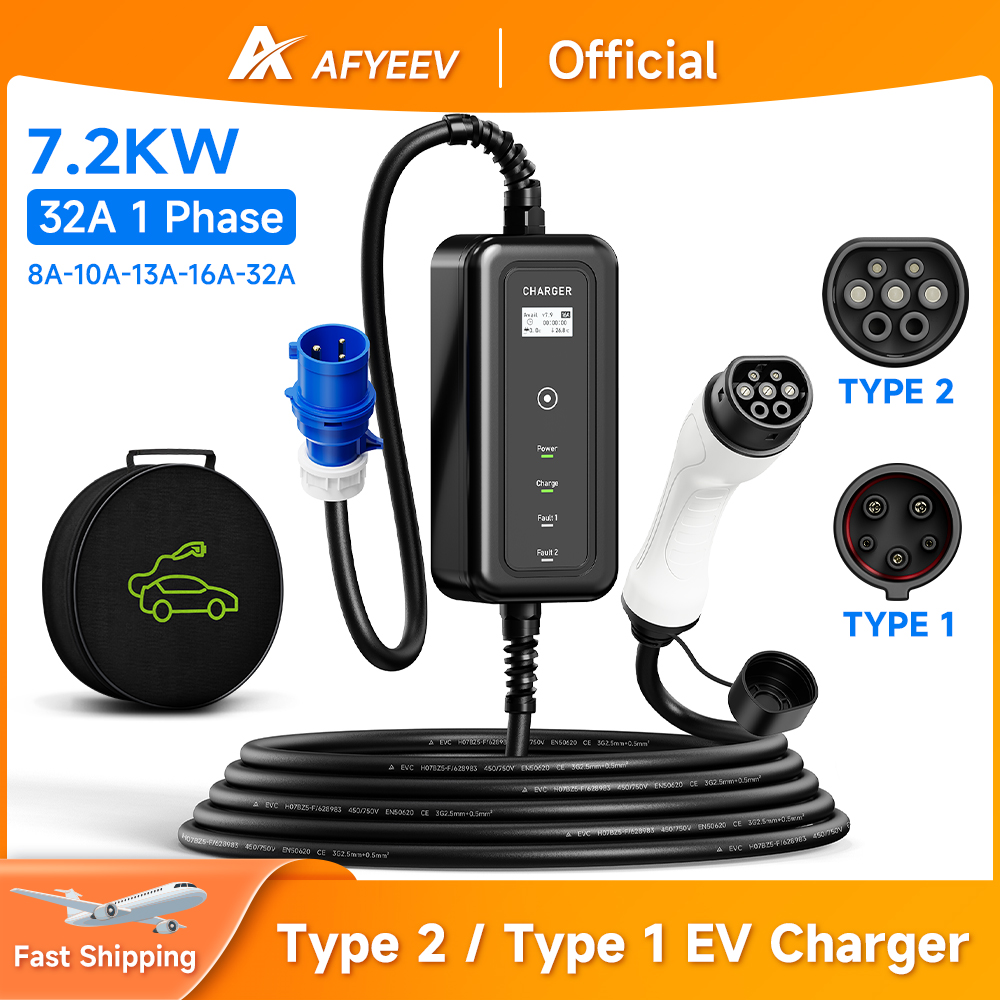 Portable Ev Charger 32A Type 2 Cee Plug - AFYEEV 전기 자동차용 휴대용 EV 충전기