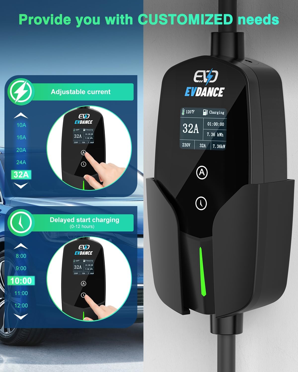 EVDANCE OLED 디스플레이 전기 자동차 충전기, - Portable Ev Charger 32A Type 2 Cee Plug 리뷰 및 가격