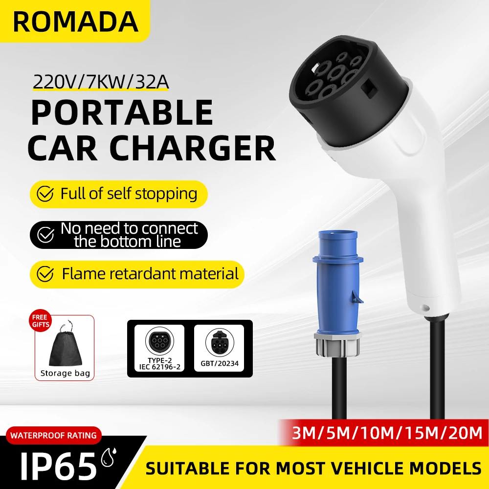 ROMADA 타입2 IEC62196-2 전기차용 7KW - Portable Ev Charger 32A Type 2 Cee Plug 리뷰 및 가격